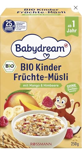 4X Babydream Kinder Früchte-Müsli mit Mango & Himbeere, ohne Zuckerzusatz, ab 1 Jahr, 250g von Generisch