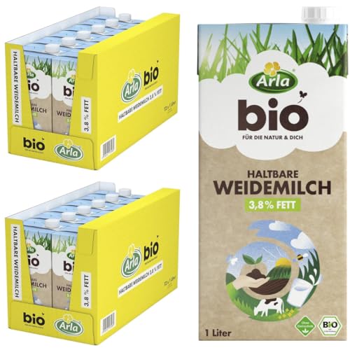 ALRALA Haltbare Weidemilch H-Milch fettarme milch% 3,8 Fett Haltbare Milch 1000 Mililiter, 24 er von Generisch