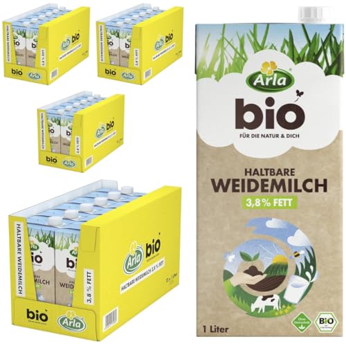 ALRALA Haltbare Weidemilch H-Milch fettarme milch% 3,8 Fett Haltbare Milch 1000 Mililiter,48 er von Generisch