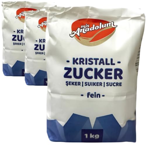 ANADOLUM Zucker fein zucker weißer feinzucker Sugar 1000 Gramm x 3 STÜCK von Generisch