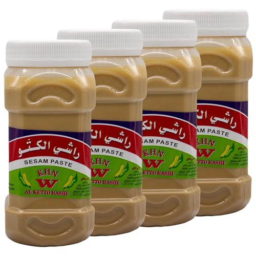 Al Ketto Rashi - Original Tahine 650 g - Orientalische Sesam-Paste Tahini aus fein gemahlenen Sesamkörner - Tahinapaste 100% naturrein - Sesampaste Tahina ohne Zusatzstoffe und Aromen (4 x 650 g) von Generisch