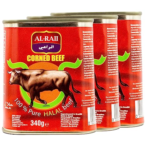 Al Raii - Corned Beef Halal 340 g - gepökeltes Rindfleisch zerkleinert - im eigenen Saft gekocht (3 x 340 g) von Generisch