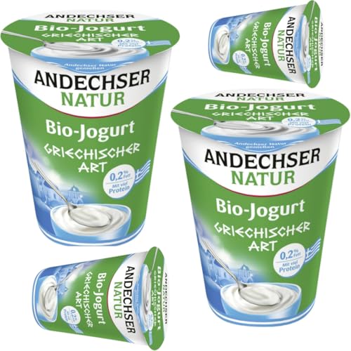 Andechser Joghurt Natur Joghurt griechischer Art 0,2% Fett Joghurt griechischer Art aus entrahmter Milch 0,2% Fett 400 Gramm x 4 Stück [Frischegarantie] von Generisch