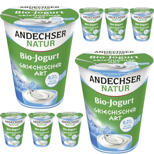 Andechser Joghurt Natur Joghurt griechischer Art 0,2% Fett Joghurt griechischer Art aus entrahmter Milch 0,2% Fett. 400 Gramm x 8 Stück [Frischegarantie] von Generisch