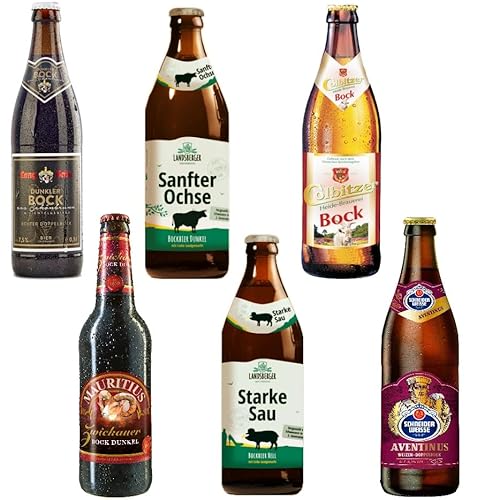 Bierpaket 6 verschiedene Biere aus Deutschland (0,5L 3 Bock Dunkel-2 Bock Hell- 1 Weizen Doppelbock Mehrweg inkl. Pfand) von Generisch