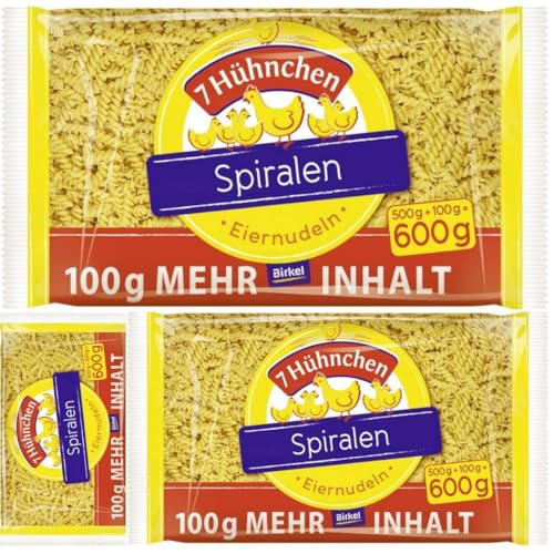 Birkel 7 Hühnchen Eiernudeln Spiralen Nudeln Spiralnudeln 600 gramm, 3 Stück von Generisch