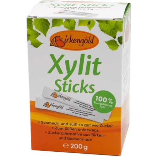 Birken Zuckersticks 100 Prozent Zuckersticks aus Finnland Sticks Zucker-Sticks Zucker Kalorienreduzierter 200 Gramm (50 Sticks à 4gr.) von Generisch