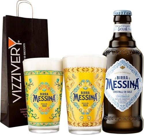 Box mit 10 Messina Bier Cristalli di Sale 4,7% Vol. 330 ml – mit 2 Biergläsern Messina Bier 200 ml von Generisch