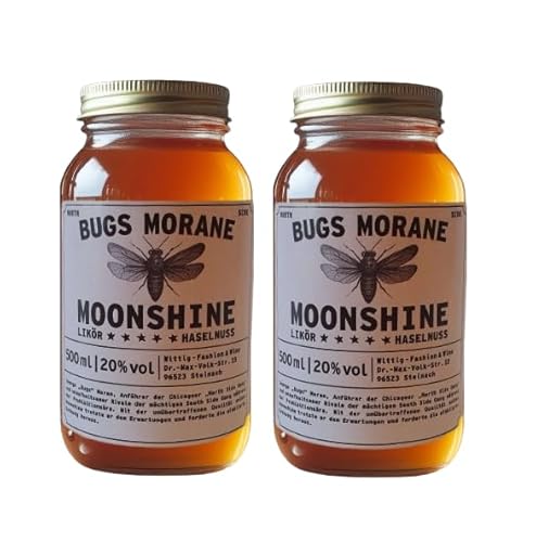 Bugs Morane Moonshine Geschenkset I Partyset I Handgemachter premium Likör nach alter Tradition I Natürliche Zutaten I Schnaps im Mason Jar I “North Side Nuts” I 2 x 500ml von Generisch