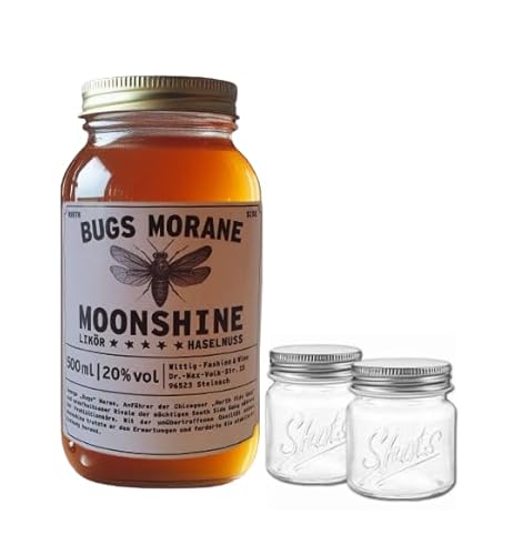 Bugs Morane Moonshine I "Shot & Share Combo" I North Side Nuts I 2 Shotgläser I Natürliche Zutaten I Handgemachter premium Schnaps nach alter Tradition I 20% Vol. Alkohol I Likör im Mason Jar von Generisch