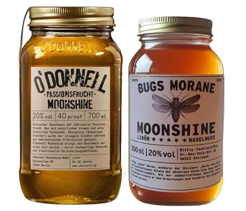 Bugs Morane & O`Donnell Moonshine I Gangs of Chicago - Edition I Premium Schnaps nach Amerikanischer Tradition | vegan | natürliche Zutaten | Geschenkidee (North Side Nuts/Passionsfrucht) von Generisch