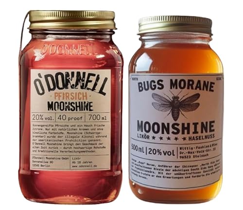 Bugs Morane & O`Donnell Moonshine I Gangs of Chicago - Edition I Premium Schnaps nach Amerikanischer Tradition | vegan | natürliche Zutaten | Geschenkidee (North Side Nuts/Pfirsich) von Generisch