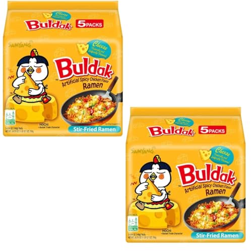 Buldak Nudeln Noodles Buldak CHEESE Hot chicken KÄSE Heißes Hähnchen Geschmack flavor Ramen 130 gramm x 10 Stück im 2er Karton mit Pufai von Generisch