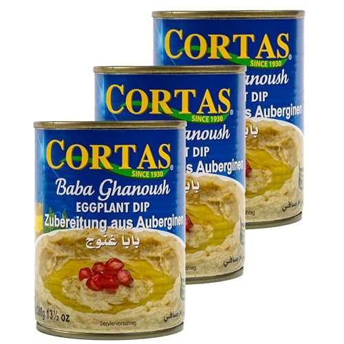 CORTAS - 3er Pack Original arabisches Baba Ghanoush Auberginendip in 380 g Dose - Auberginenpüree typisch orientalische Spezialität ideal zum Dippen oder als Brotaufstrich aus Libanon von Generisch