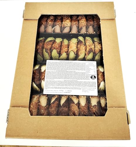 Cannoli siciliani, Cannoli Mischung 40 St. einzelverpackt, Mandelkrokantröllchen gefüllt mit Pistaziecreme, Nougat, Haselnusscrem und Tiramisùcreme, ca. 1500g von Generisch