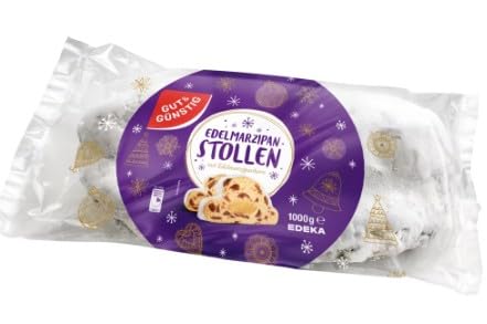 Christstollen mit Marzipan und Rosinen 1kg | Frischer Weihnachtlicher Stollen für die Adventszeit | Mit Puderzucker und Edel-Marzipanfüllung 1000g von Generisch