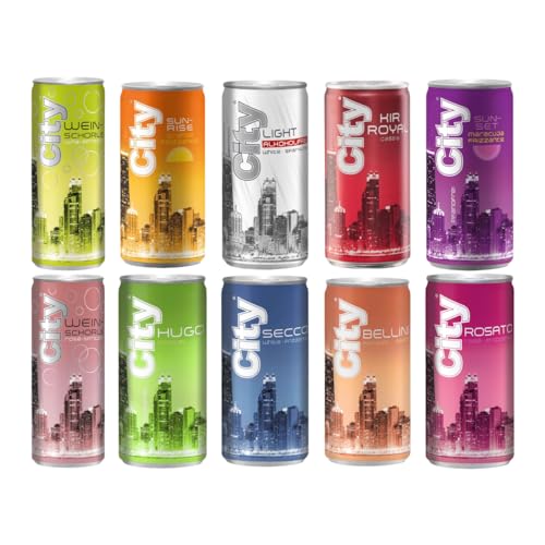 City Dosen Probierpaket 10 Sorten (Secco Kir Royal hugo Bellini Rosato Maracuja light Orange White Frizzante Weinschorle) - inkl. 2,50 € Pfand von Generisch