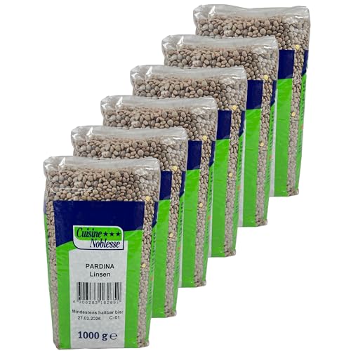 Cuisine Noblesse - 6er Pack Premium Paradina Linsen 1 kg Packung in Gastro-Qualität - 100% Naturrein vollaromatisch nussiges Aroma und bissfeste Kosistenz - Ideal für Salate und Eintöpfe von Generisch