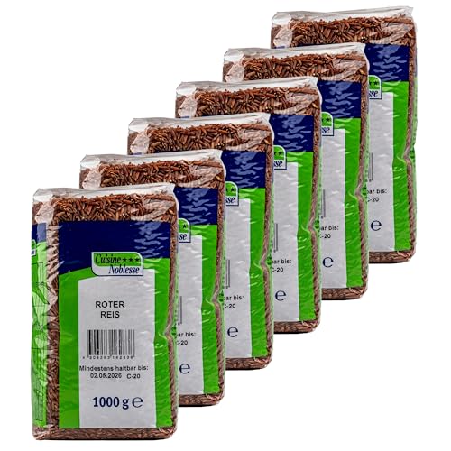 Cuisine Noblesse - 6er Pack Roter Reis in 1000 g Packung - Naturreis Langkorn rot ideal für Bowls, Salate, Currys und indische Gerichte - Premium Langkornreis von Generisch