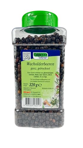 Cuisine Noblesse - Premium Wacholderbeeren ganz, getrocknet 320 g Packung Gastro-Qualität - Schonend getrocknete ganze Wacholder Beeren intensiv, vollaromatisch und blumig ohne Zusätze von Generisch