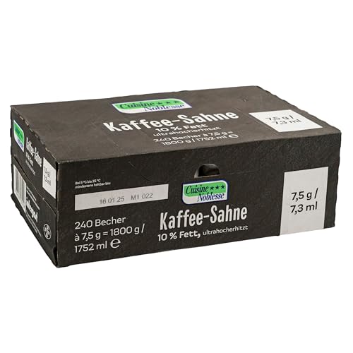 Cuisine Noblesse - Professional Kaffeesahne Portionspackungen 240 Stück á 7,5 g Großpackung - Kondensmilch in Gastro-Qualität - Kaffeemilch kleine Portionen (10% Fett, Portionsmilch einzeln verpackt) von Generisch