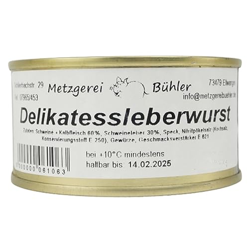 Delikates Leberwurst Dosenwurst 120g Hausmacher Wurstkonserve aus Schweine und Kalbfleisch und 30% Leber Traditionelle Rezeptur Perfekt für Camping und Notration Landmetzgerei Bühler von Generisch