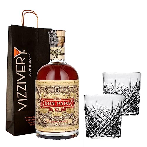 Don Papa Rum Small Batch 700 ml 40% Vol. – Geschenkbox-Set mit 2 Rumgläsern aus reinem Glas von Generisch