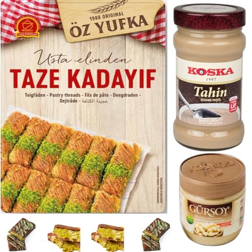 Dubai Schokolade - KIT zum Selbermachen - Dubai Schokoladen mit 400 Gramm Haselnusscreme, 300 Gramm Tahini, Dubai Cikolata Kadaif, Baklava, Kadayif Teigfäden 500 Gramm von Generisch