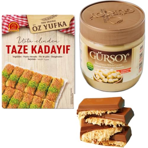 Dubai Schokolade - KIT zum Selbermachen - Dubai Schokoladen mit Haselnusscreme 400 Gramm Kunafeh, Dubai Cikolata Kadaif, Baklava, Kadayif Teigfäden 500 Gramm von Generisch