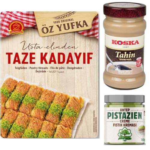 Dubai Schokolade - KIT zum Selbermachen - Dubai Schokoladen mit Pistazien Creme 200 Gramm, 300 Gramm Tahini Dubai Cikolata Kadaif, Baklava, Kadayif Teigfäden 500 Gramm von Generisch