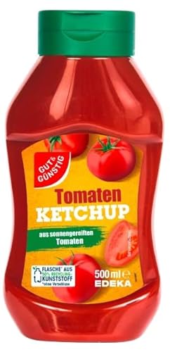 EDEKA Gut & Günstig Ketchup Tomatenketchup Flasche 500 ml aus sonnengereiften Tomaten Discounter Würzsauce zum Grillen, für Steaks, Nudeln im Spender von Generisch