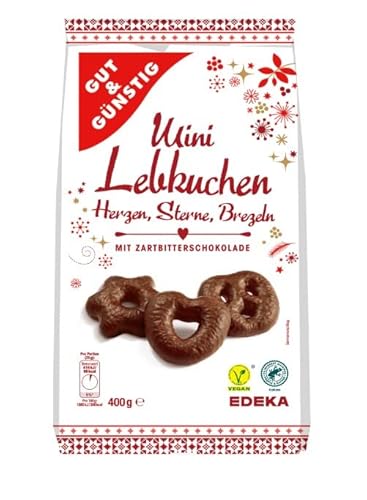 EDEKA Gut & Günstig Lebkuchen VEGAN Herzen, Sterne, Brezeln mit Zartbitterschokolade | Veganer Lebkuchen mit Kakao aus nachhaltigem Anbau von Generisch