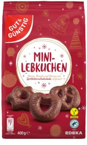 EDEKA Gut & Günstig Lebkuchen VEGAN Herzen, Sterne, Brezeln mit Zartbitterschokolade | Veganer Lebkuchen mit Kakao aus nachhaltigem Anbau von Generisch