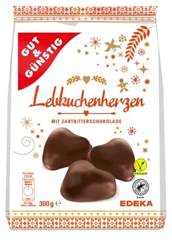 EDEKA Gut & Günstig Lebkuchenherzen Vegan mit Zartbitterschokolade 300g | Lebkuchen in Herzform mit veganer Schokolade von Generisch