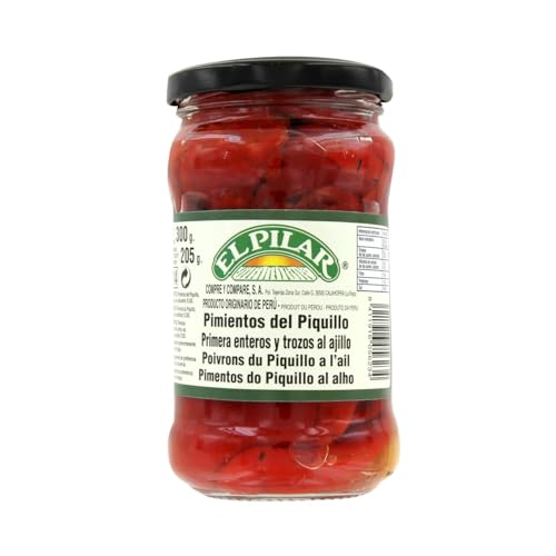 EL PILAR Ganze Piquillo-Paprika mit Knoblauch in Öl, 220 g Glas. 4er Pack von Generisch