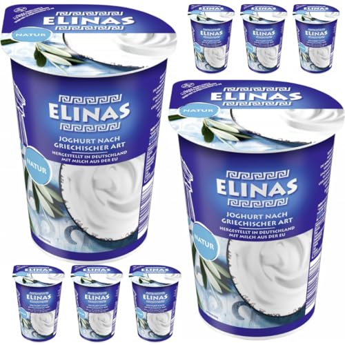 Elinas Joghurt nach Griechischer Art Natur 500 Gramm x 8 Stück [Frischegarantie] mit Pufai Grocery von Generisch