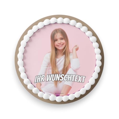 Essbarer Tortenaufleger mit Wunschfoto & Wunschtext – Geburtstags-Tortenbild, bereits ausgeschnitten – Fondantpapier, Rund, 20 cm von Generisch