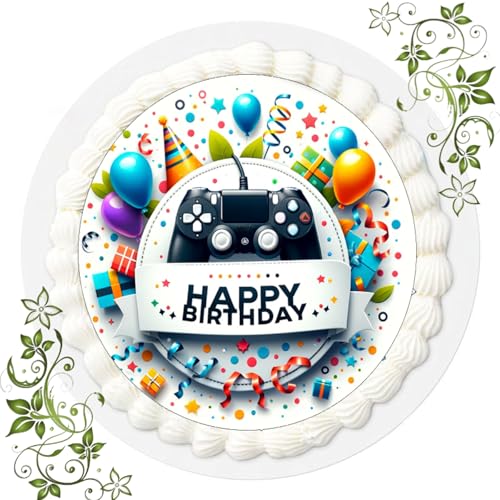 FONDANT Tortenbild, Zuckerbild mit Motiv, Essbares Foto für Torten, Tortenbild, Tortenaufleger Ø 20cm FONDANT Gamer Game Nr. 2 von Generisch