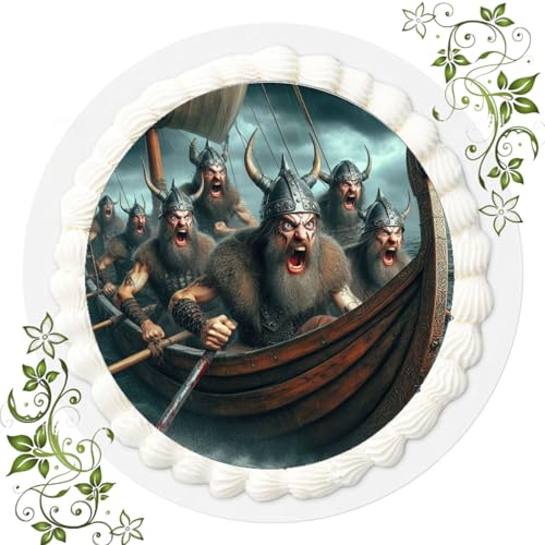 FONDANT Tortenbild, Zuckerbild mit Motiv, Essbares Foto für Torten, Tortenbild, Tortenaufleger Ø 20cm FONDANT Viking Wikinger Nr. 2 von Generisch