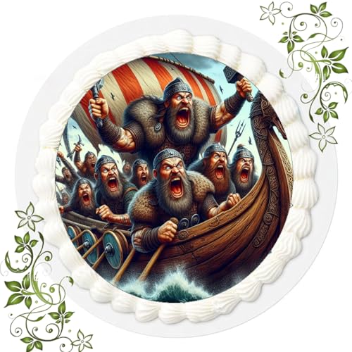 FONDANT Tortenbild, Zuckerbild mit Motiv, Essbares Foto für Torten, Tortenbild, Tortenaufleger Ø 20cm FONDANT Vikings Wikinger Nr. 1 von Generisch