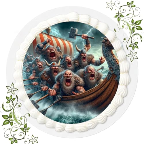 FONDANT Tortenbild, Zuckerbild mit Motiv, Essbares Foto für Torten, Tortenbild, Tortenaufleger Ø 20cm FONDANT Vikings Wikinger Nr. 4 von Generisch