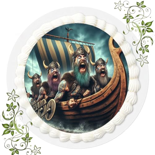 FONDANT Tortenbild, Zuckerbild mit Motiv, Essbares Foto für Torten, Tortenbild, Tortenaufleger Ø 20cm FONDANT Vikings Wikinger Nr. 5 von Generisch