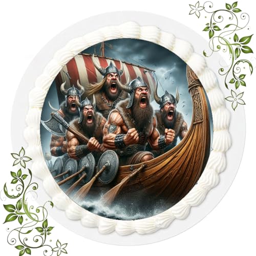 FONDANT Tortenbild, Zuckerbild mit Motiv, Essbares Foto für Torten, Tortenbild, Tortenaufleger Ø 20cm FONDANT Vikings Wikinger Nr. 6 von Generisch