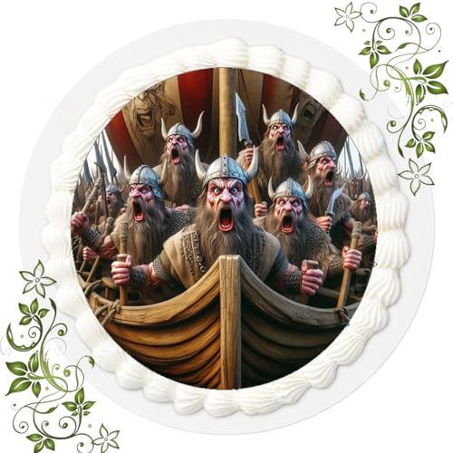 FONDANT Tortenbild, Zuckerbild mit Motiv, Essbares Foto für Torten, Tortenbild, Tortenaufleger Ø 20cm FONDANT Vikings Wikinger Nr. 7 von Generisch