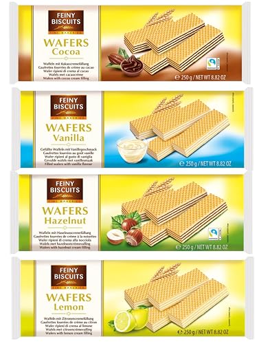 Feiny Biscuits Waffeln 4 x 250g Vorteilspack Kakao | Vanille | Haselnuss | Zitrone von Generisch