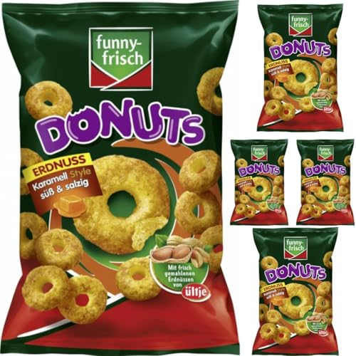 Funny-frisch Donuts Erdnuss Karamell Style süß & salzig Chips Cracker 110 gramm x 5 Stück mit Pufai von Generisch