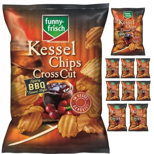 Funny-frisch Kessel Chips Cross Cut Spicy BBQ Sauce Style 120 gramm x 10 Stück mit Pufai von Generisch