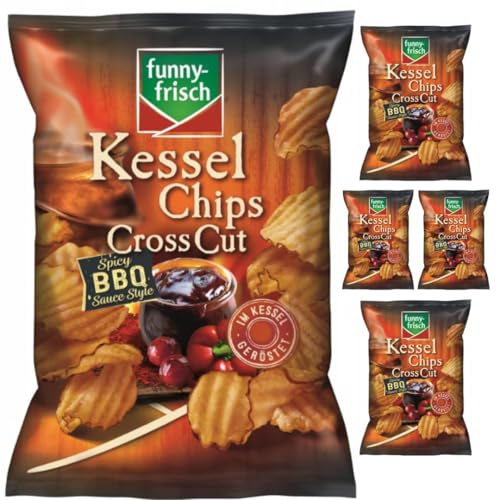 Funny-frisch Kessel Chips Cross Cut Spicy BBQ Sauce Style 120 gramm x 5 Stück mit Pufai von Generisch