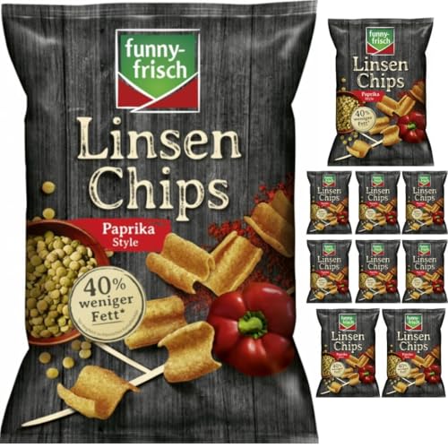 Funny-frisch Linsen Chips Paprika Style Chips Cracker 90 gramm x 10 Stück mit Pufai von Generisch