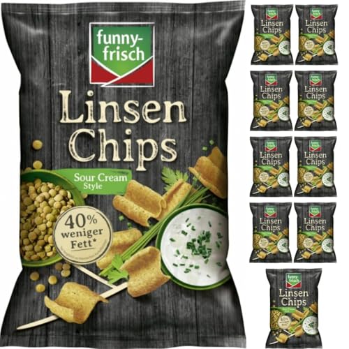 Funny-frisch Linsen Chips Sour Cream Style Chips Cracker 90 gramm x 10 Stück mit Pufai von Generisch